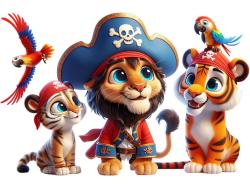Kids Wall Stickers - Adorable Jungle Animals with a Pirate Theme