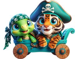 Kids Wall Stickers - Sea Turtle and Little Pirate Tiger