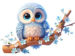 Kids Wall Stickers - Sweet Blue Owl on a Flowering Branch