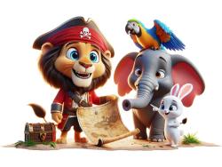 Kids Wall Stickers - Jungle Animals and the Treasure Map