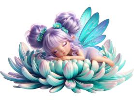 Kids Wall Stickers - Adorable Dreamy Little Fairy with Turquoise Wings