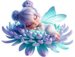 Kids Wall Stickers - Lilac and Turquoise Little Fairy on Flower Petals