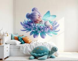 Lilac and Turquoise Little Fairy on Flower Petals