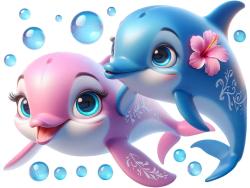 Kids Wall Stickers - Pink and Blue Dolphin Couple
