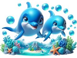 Kids Wall Stickers - Happy Dolphins on a Paradise Beach