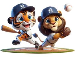 Kids Wall Stickers - Lion and Tiger Playing Baseball