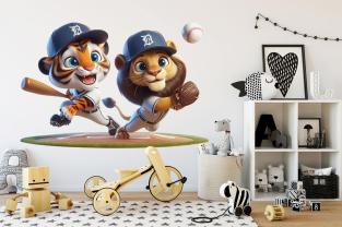 Leone e Tigre che Giocano a Baseball