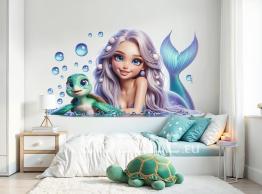 Betoverende Zeemeermin met Turquoise Staart en Zeeschildpad