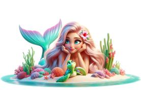 Kids Wall Stickers - Stunning Pink-Haired Mermaid by the Seashore with Tropical Corals