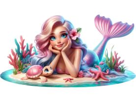 Kids Wall Stickers - Pink Mermaid by the Seashore with Tropical Corals
