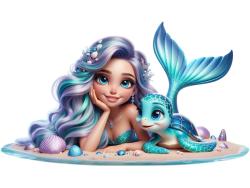 Kids Wall Stickers - Mermaid and Sea Turtle in Turquoise and Lilac Tones