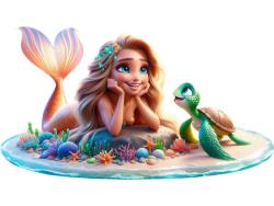 Kids Wall Stickers - Golden Mermaid and Sea Turtle on the Paradise Beach