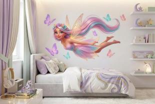Adorable Fairy with Golden Wings and Butterflies