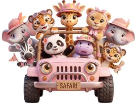 Muurstickers voor Kinderen - Safari met Jungledieren in Roze Tinten
