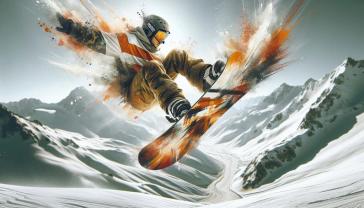 Papier Peint Photo - Saut de Snowboard Dynamique aux Teintes Oranges