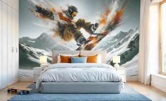 Saut de Snowboard Dynamique aux Teintes Oranges