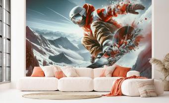 Saut de Snowboard dans les Montagnes