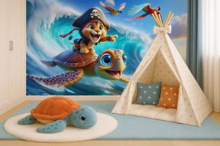 Piratenleeuw die Surft met Zeeschildpad