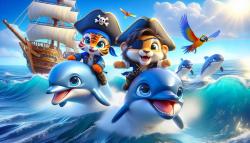 Fotobehang Kinderkamer - Piratenavontuur met Dolfijnen
