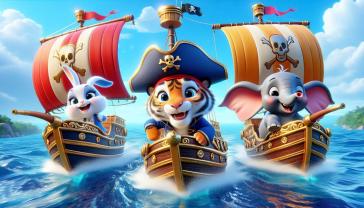Fotomurali per Cameretta Bambini - Tigre Pirata su Barca Pirata
