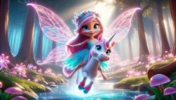 Papier Peint Chambre Enfant - Fée et Licorne Blanche dans la Forêt Magique