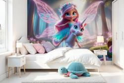 Fairy and White Unicorn in the Magic Forest