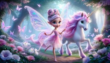 Fotomurales Habitación Infantil - Hada y Unicornio en el Bosque Encantado