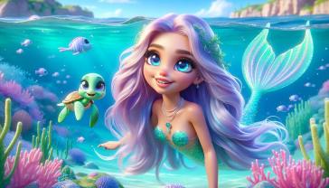 Kids' Room Wall Murals - Mermaid and Sea Turtle on the Magic Island