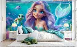 Mermaid and Sea Turtle on the Magic Island