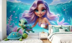 Lilac Mermaid and Sea Turtle