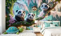 Cherry Blossom Tree with Pandas