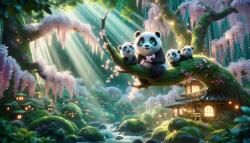 Kids' Room Wall Murals - Cherry Blossom Tree with Panda Cubs