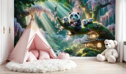 Cherry Blossom Tree with Panda Cubs