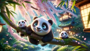 Fototapeter Barnrum - Pandafamilj i den Förtrollade Skogen
