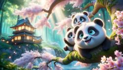 Kids' Room Wall Murals - Cherry Blossom Tree with Panda Bears