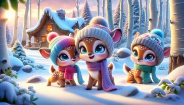 Fotomurali per Cameretta Bambini - Cerbiatti nella Foresta Innevata