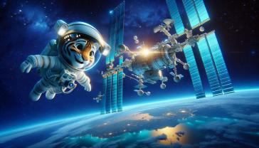 Fotobehang Kinderkamer - Astronautentijger bij het Ruimtestation