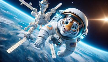 Fotobehang Kinderkamer - Astronautentijger Ruimteverkenning