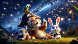 Kids' Room Wall Murals - Tiger, Rabbit and Elephant Stargazing