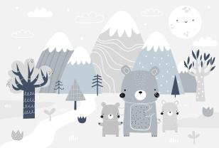 Kids' Room Wall Murals - Little Bears in the Snowy Mountains