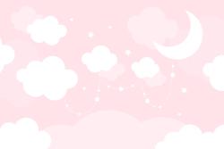 Kids' Room Wall Murals - Pastel Pink Sky Stars Clouds and Moon