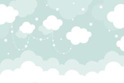 Kids' Room Wall Murals - Light Green Sky with Stars and Sweet Clouds