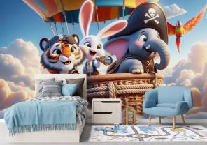 Fotobehang Kinderkamer - Piratenavontuur in een Luchtballon