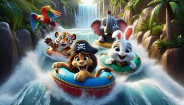 Papier Peint Chambre Enfant - Aventure à la Cascade avec les Animaux de la Jungle