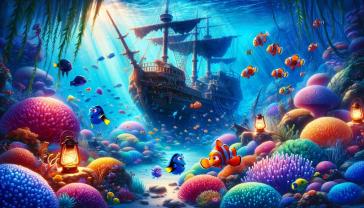 Murais de Parede Quarto Infantil - Barco Pirata Afundado no Mar de Corais