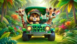 Fototapeter Barnrum - Djungeldjur i Grön Camouflage-Buggy