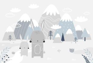 Kids' Room Wall Murals - Little Bunnies in the Scandinavian Alps