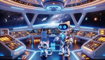 Fotobehang Kinderkamer - Mensachtige Robot in het Ruimteschip
