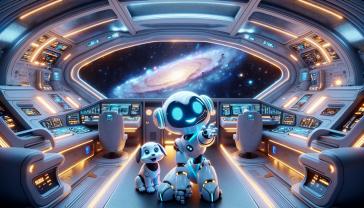 Fotobehang Kinderkamer - Mensachtige Robot in het Ruimteschip