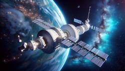Papier Peint Chambre Enfant - Station Spatiale et la Planète Terre